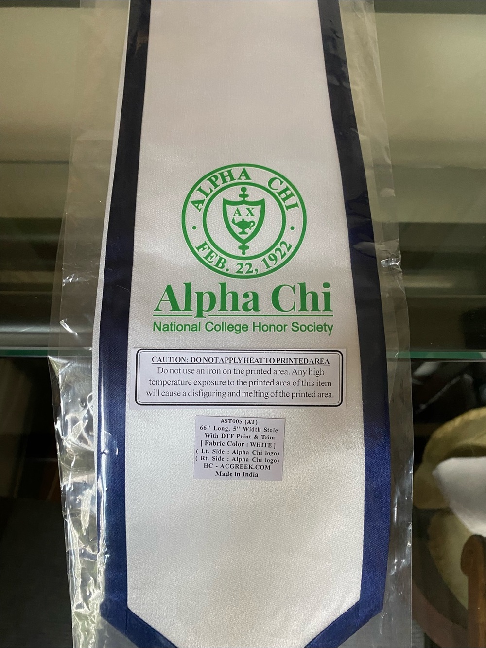 Alpha Chi National College Honor Society White Satin Stole Brand New!